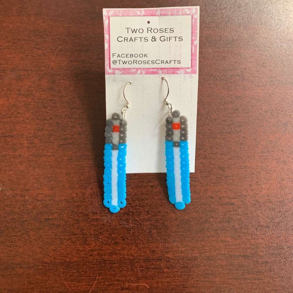 Blue lightsaber earrings